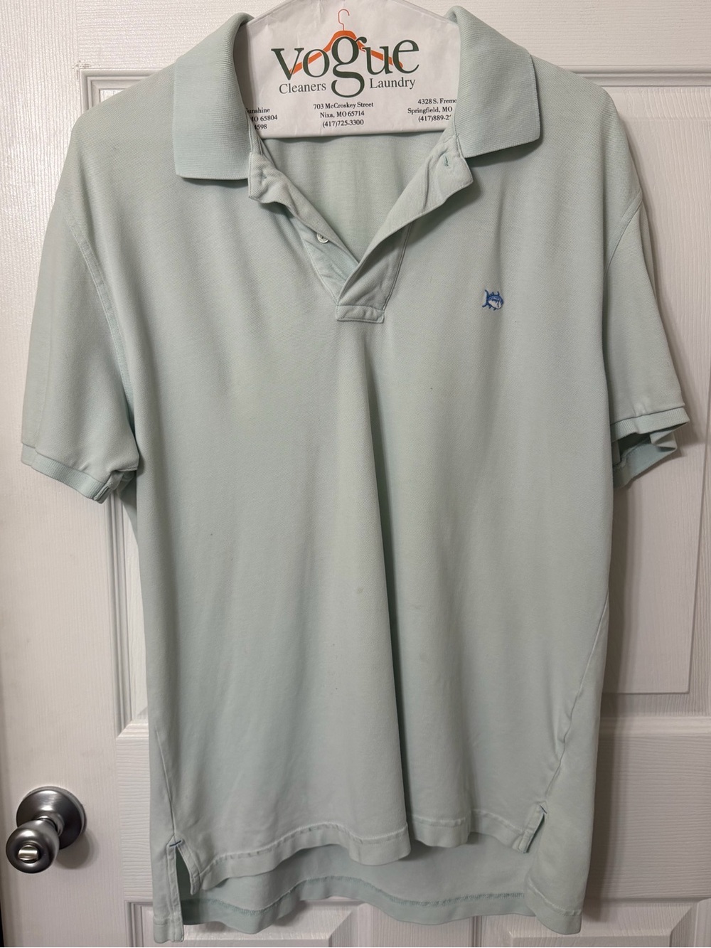 Southern Tide Men's Polo in Pale Mint with Embroidered Fish Logo